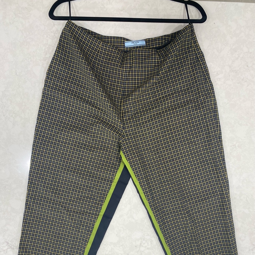 Prada nylon checkered pant with contrast stripe